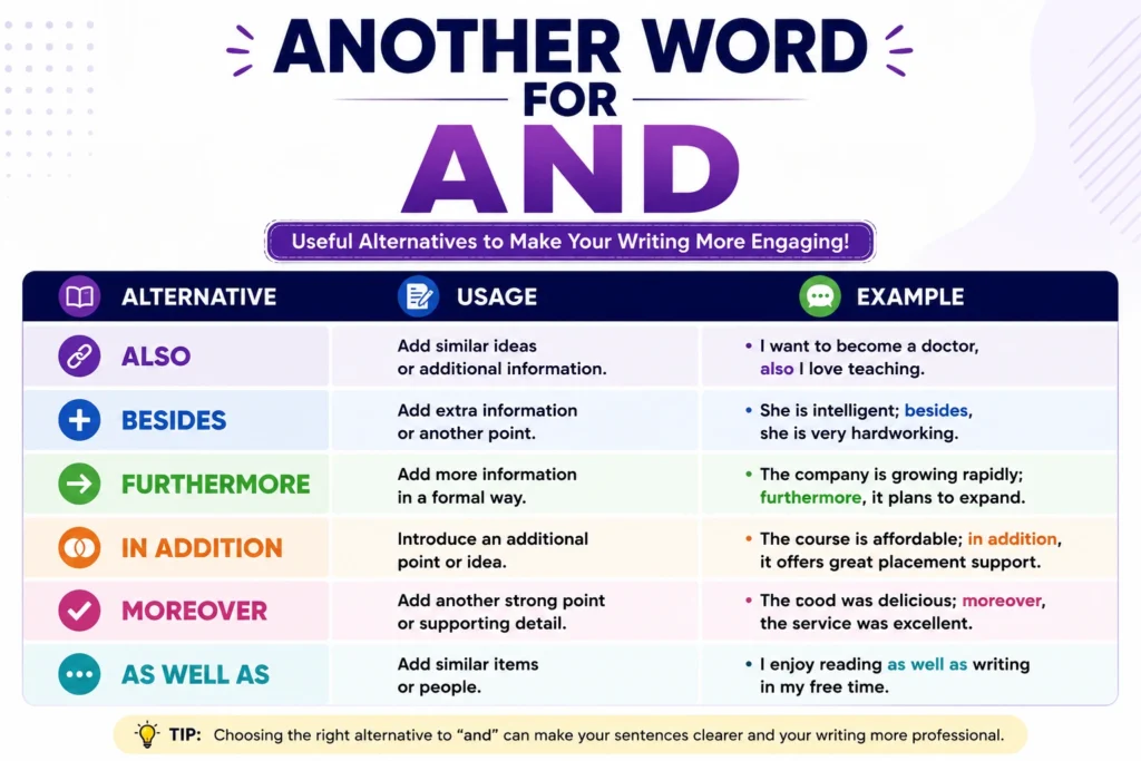 Another Word for and: 30+ Better Alternatives for Essays, Sentences & Everyday Writing Another Word for and