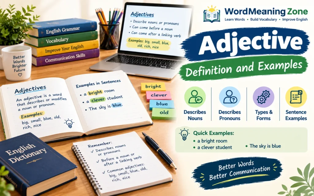 Adjective Definition and Examples: The Complete 2026 Guide (With Hindi, Class 1-3 and PDF Checklist) Adjective Definition and Examples