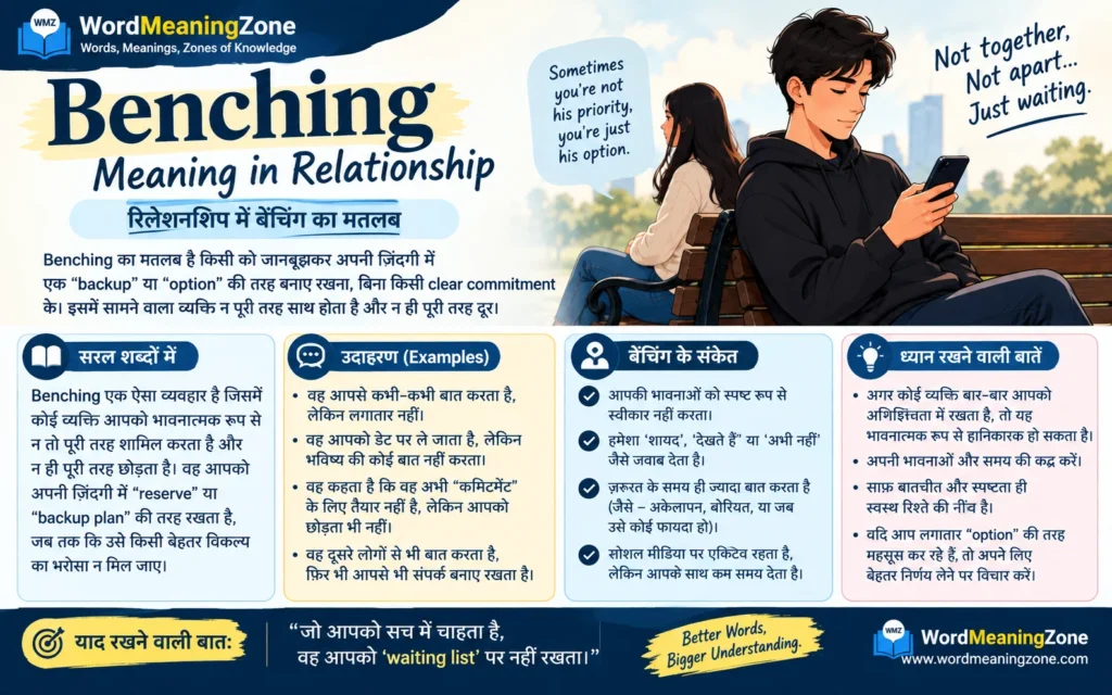 Benching Meaning in Relationship: The Complete Guide (With Signs, Psychology & Regional Meanings) Benching Meaning in Relationship